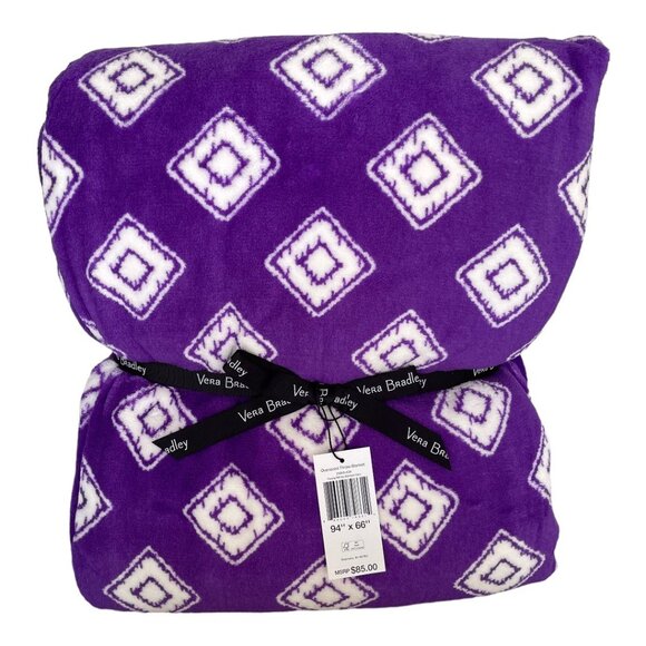 Vera Bradley Purple and White Geo Oversized XL Plush Throw Blanket - Picture 1 of 5